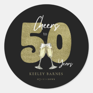 Cheers To 50 Years Black Gold Birthday Party Classic Round Sticker