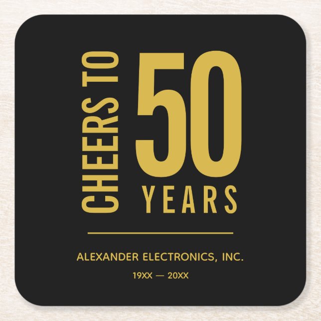 Cheers to 50 Years Business Anniversary Square Paper Coaster (Front)