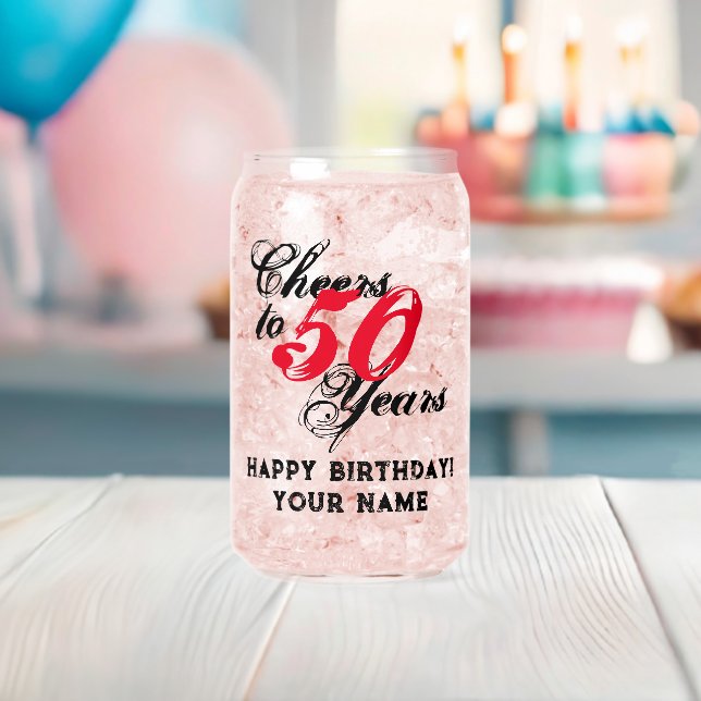 Cheers to 50 years custom Happy Birthday can glass (Insitu (Baby Shower))