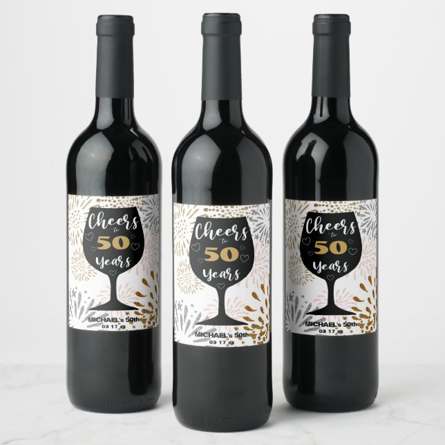 Cheers to 50 Years DIY Age Birthday Anniversary Wine Label (Bottles)