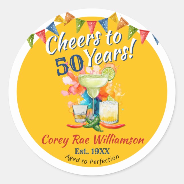 Cheers to 50 Years Fiesta Aged to Perfection Classic Round Sticker (Front)