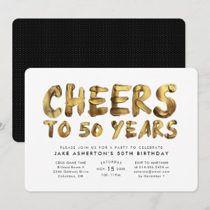Cheers to 50 years fiftieth birthday gold invitation