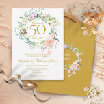 Cheers to 50 Years Floral Anniversary Invitation<br><div class="desc">Featuring a delicate watercolour floral garland,  this chic botanical 50th wedding anniversary invitation can be personalised with your special anniversary information. The reverse features a matching floral garland framing your anniversary dates in elegant text on a golden background. Designed by Thisisnotme©</div>