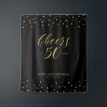 Cheers to 50 years | Gold & Black 50th Birthday Tapestry<br><div class="desc">This modern tapestry is perfect for a chic black and gold colour theme birthday party. Your guest will enjoy taking a photo with this sophisticated party backdrop and remember your special day. The design features golden typography " Cheers to 50 years " and a confetti background. You can personalize the...</div>