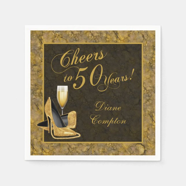Cheers to 50 Years Gold Black Napkin (Front)