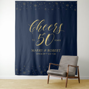Cheers to 50 years   Gold & Navy 50th Anniversary Tapestry