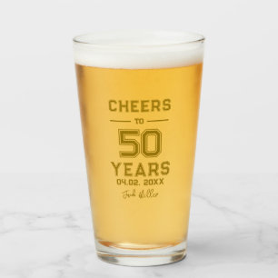 Cheers To 50 Years Gold Script Typography Glass