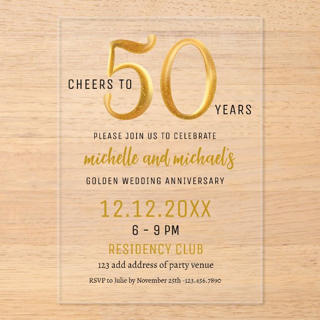 Cheers To 50 Years Golden Anniversary Party Acrylic Invitations (Front)