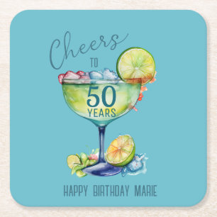 Cheers to 50 Years Milestone Birthday Square Paper Coaster