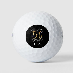 cheers to 50 years modern black and gold golf balls