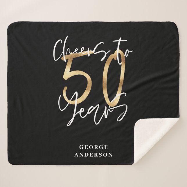 cheers to 50 years modern black and gold sherpa blanket (Front (Horizontal))