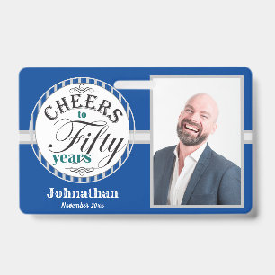 Cheers to 50 Years Party One Photo Blue Badge