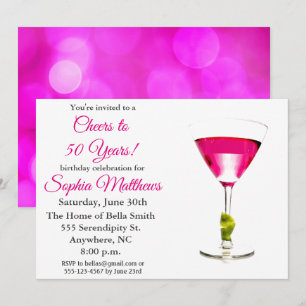 Cheers to 50 Years Pink 50th Birthday Party Invita Invitation