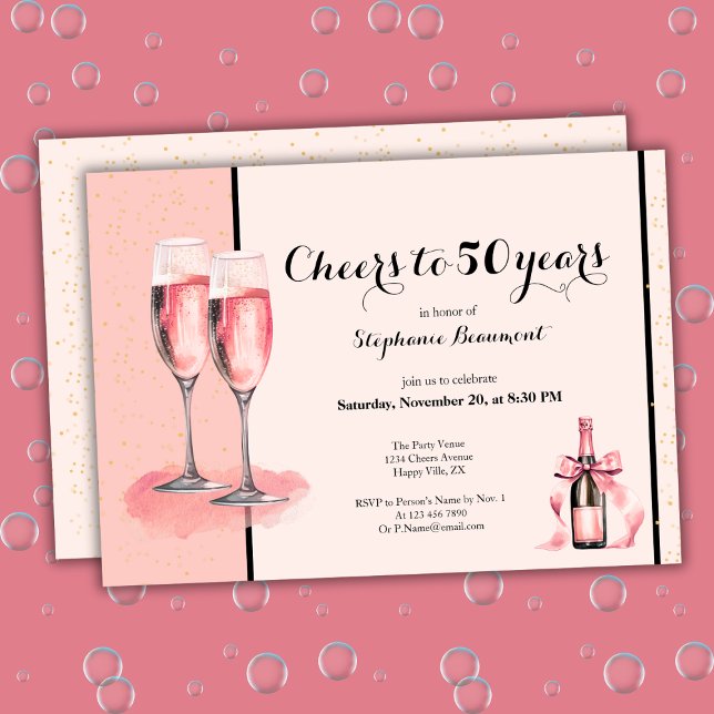 Cheers to 50 Years Pink Champagne Birthday Invitation (Creator Uploaded)