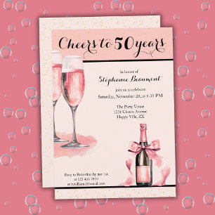 Cheers to 50 Years Pink Champagne Birthday Invitation