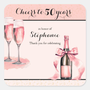 Cheers to 50 Years Pink Champagne Birthday Square Sticker