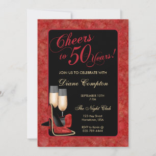 Cheers to 50 Years Red Birthday Invitation