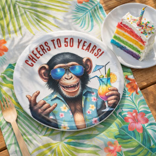 Cheers to 50 Years Summer Monkey 50th Birthday Paper Plate
