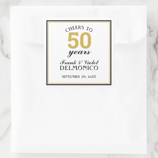 Cheers to 50 Years Wedding Anniversary Gold Square Sticker (Bag)
