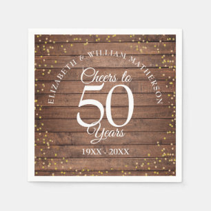 Cheers To 50 Years Wedding Anniversary Rustic Gold Napkin