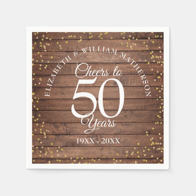 Cheers To 50 Years Wedding Anniversary Rustic Gold Napkin (Front)