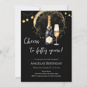 Cheers to 50th Birthday Black and Gold Invitation