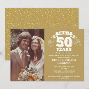 Cheers To 50th Golden Wedding Anniversary Photo Invitation