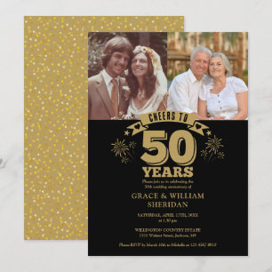 Cheers To 50th Wedding Anniversary 2 Photo Invitation