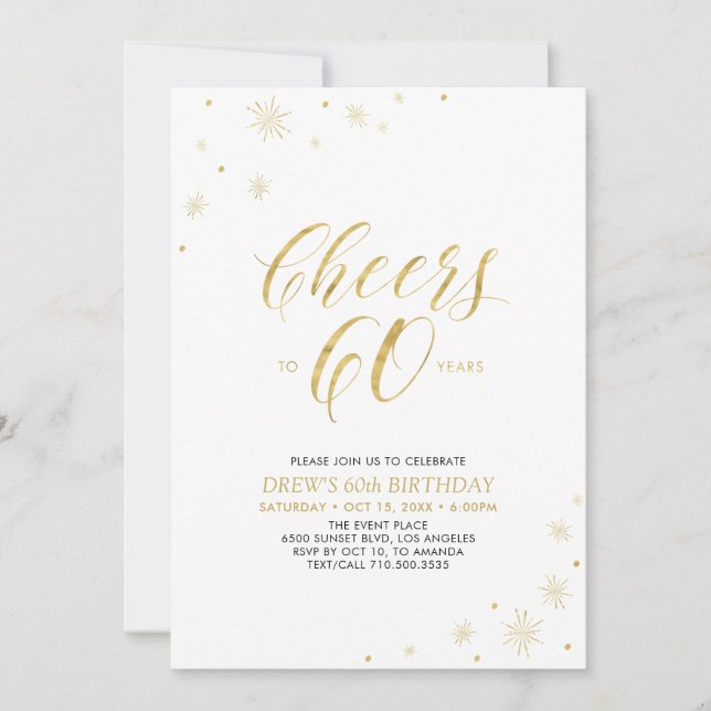 Cheers to 60 | Gold  Modern 60th Birthday Party Invitation (Front)