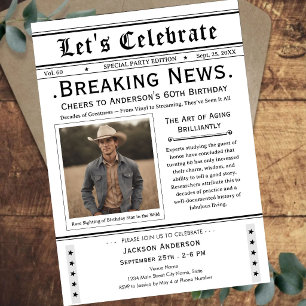 Cheers to 60! Newspaper Birthday  Invitation