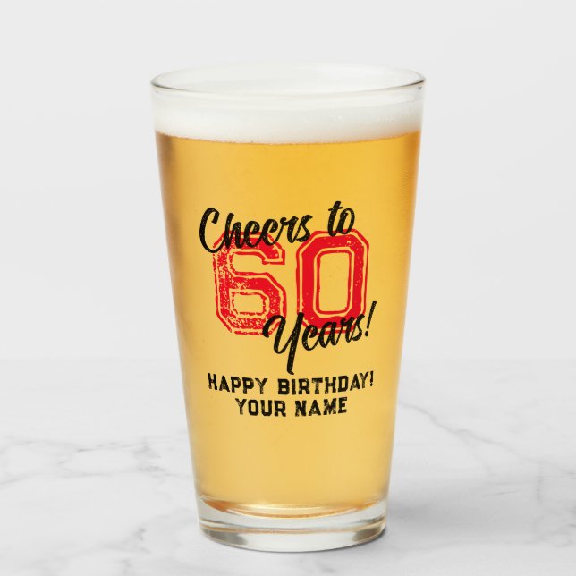 Cheers to 60 years 60th Birthday beer glass gift (Front Filled)