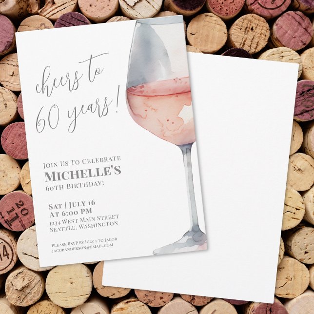 Cheers To 60 Years 60th Birthday Party Invitation (Wine Cheers Sixty 60th Birthday Party Invitation)