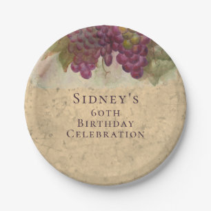 Cheers to 60 Years, 60th Birthday Wine Theme Party Paper Plate