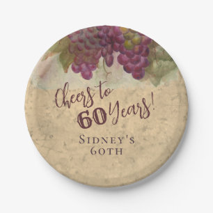 Cheers to 60 Years, 60th Birthday Wine Theme Party Paper Plate