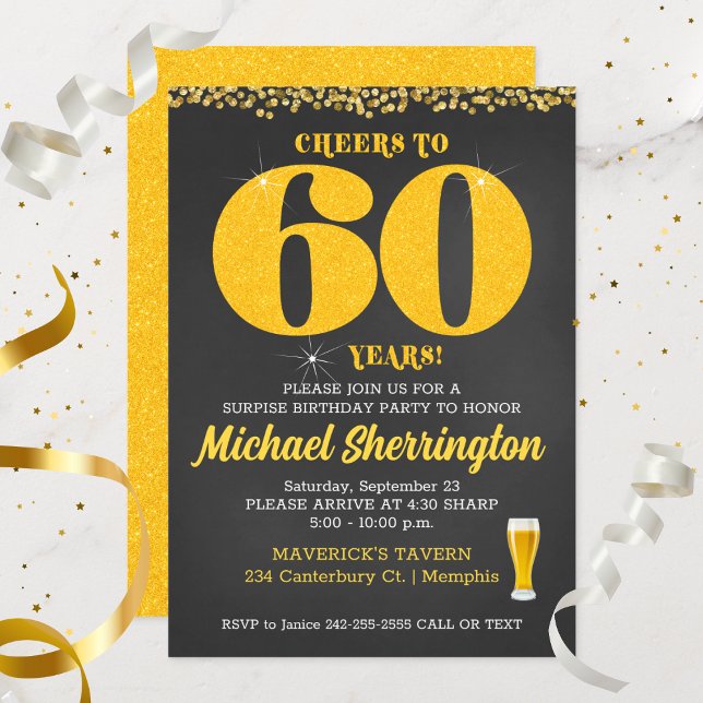Cheers to 60 Years Birthday 60th Sixtieth Sixty Invitation (60th Cheers to 60 Years Birthday Invitation)