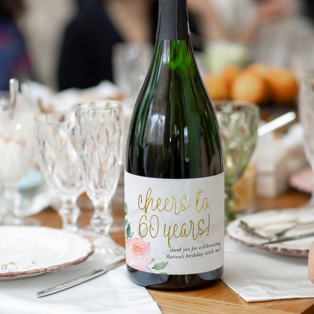 Cheers to 60 Years Birthday Favour Sparkling Wine Label (Wine Label Mock-up)