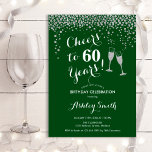 Cheers To 60 Years Birthday - Green Silver Invitation<br><div class="desc">60th Birthday Invitation. Cheers To 60 Years! Elegant design in green,  white and silver. Features champagne glasses,  script font and glitter silver confetti. Perfect for a stylish sixtieth birthday party. Personalize with your own details. Can be customized to show any age.</div>