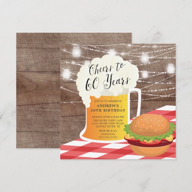 Cheers to 60 Years Birthday Invitation (Front/Back)