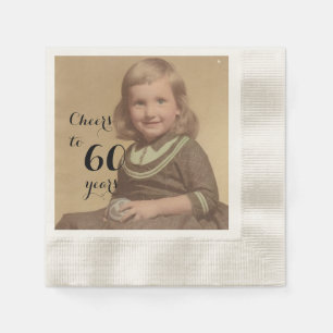 Cheers to 60 Years! Birthday Photo Black Script Napkin
