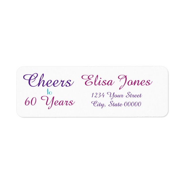 Cheers to 60 Years Birthday Return Address Label (Front)