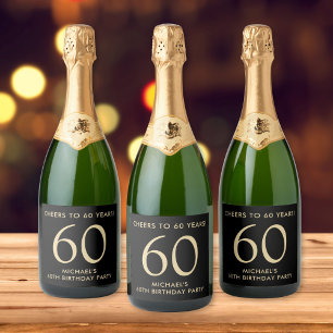 Cheers to 60 Years Black Gold 60th Birthday Party Sparkling Wine Label
