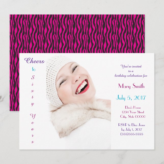 Cheers to 60 Years Colourful Birthday Custom Invitation (Front/Back)