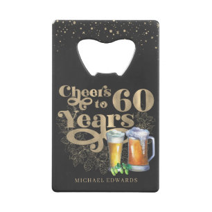 Cheers to 60 Years   Personalized Vintage Bottle Credit Card Bottle Opener