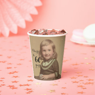 Cheers to 60 Years! Photo Black Script Paper Cups