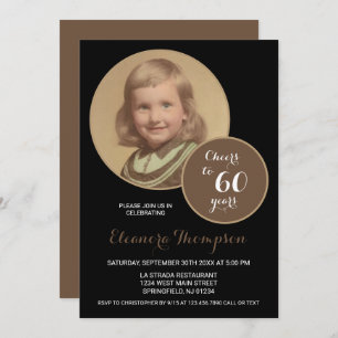Cheers to 60 Years Photo Sepia Invitation