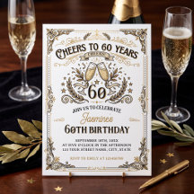 Cheers to 60 years Vintage Gold White Birthday