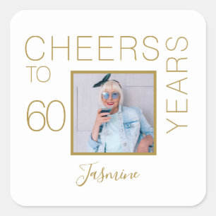 Cheers to 60 years White Gold Photo Elegant Square Sticker