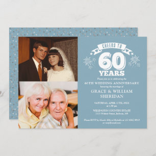 Cheers To 60th Wedding Anniversary 2 Photo Invitation