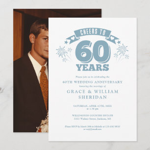 Cheers To 60th Wedding Anniversary Photo Invitation