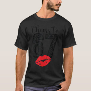 Cheers To 67 Years Lips Happy Birthday Leopard Bor T-Shirt
